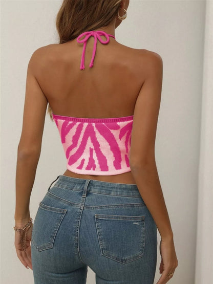 Contrast Halter Knit Crop Cami