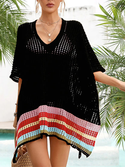 Slit Openwork V-Neck Cover-Up