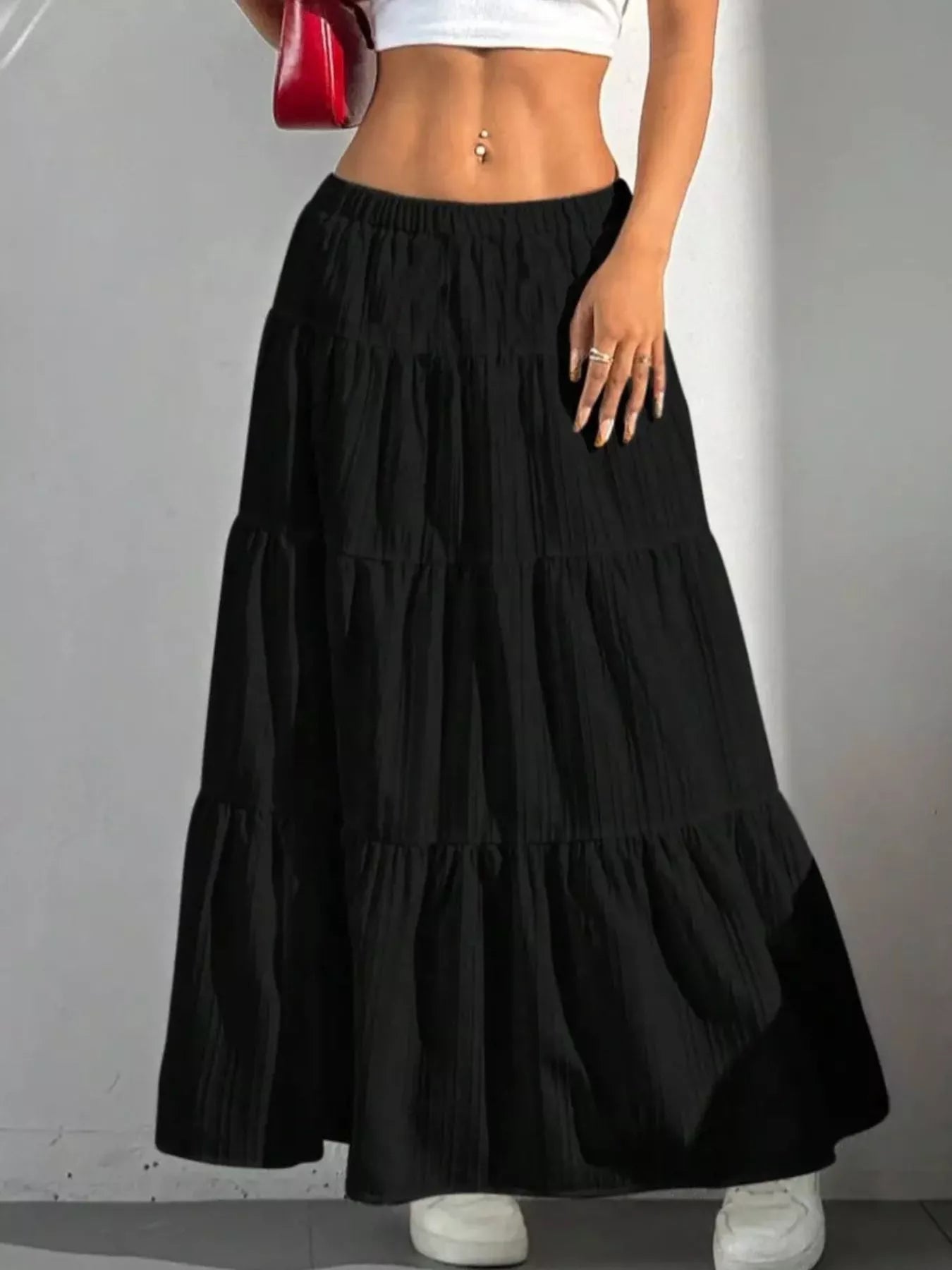 Flowy Tiered Ruched Maxi Skirt