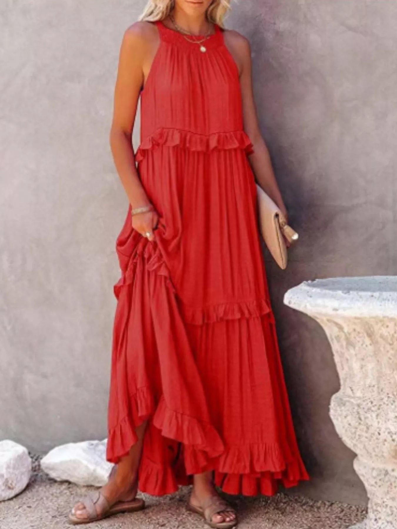 Tiered Ruffle Sleeveless Maxi Dress