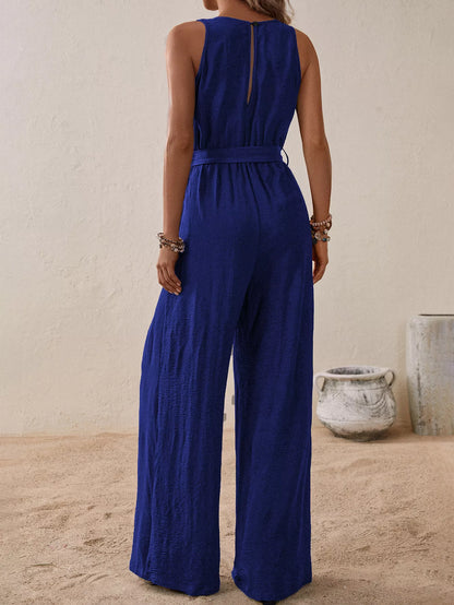 Sleeveless Tie-Waist Wide-Leg Jumpsuit