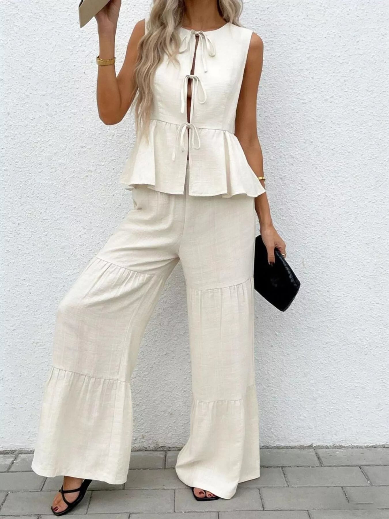 Tie-Front Top & Wide-Leg Pants Resort Set