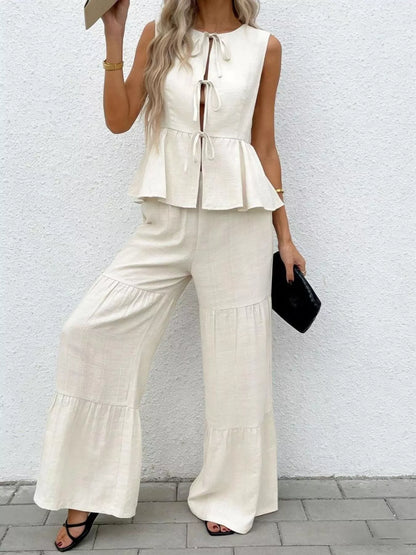 Tie-Front Top & Wide-Leg Pants Resort Set