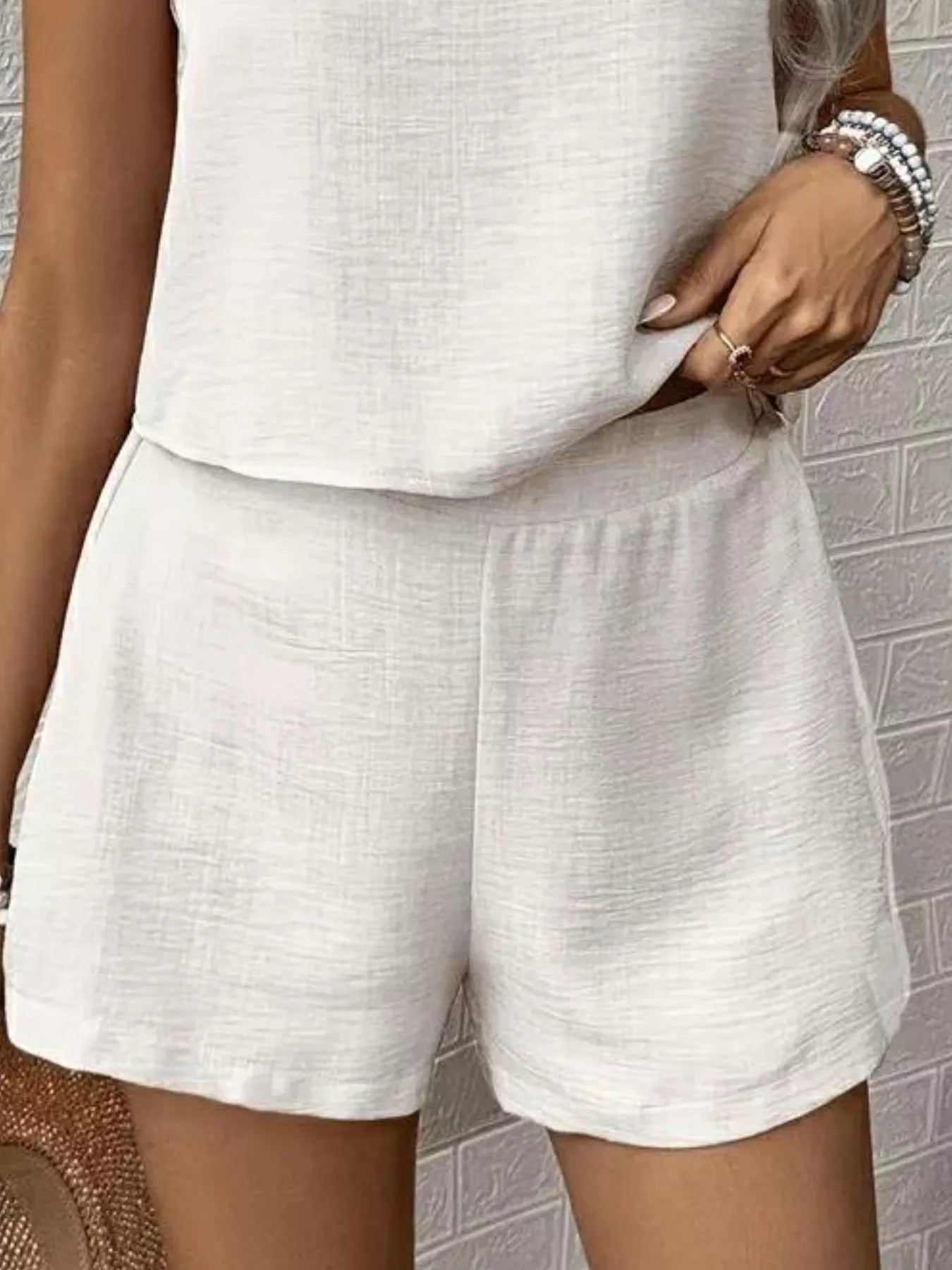 Lace Detail Round Neck Tank & Shorts Set