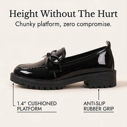 Bowella – Glossy Bow Loafers with Cushioned Platform