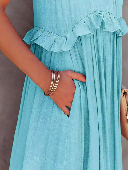 Delilah - Elegant Halter Neck Ruffle Trim Dress