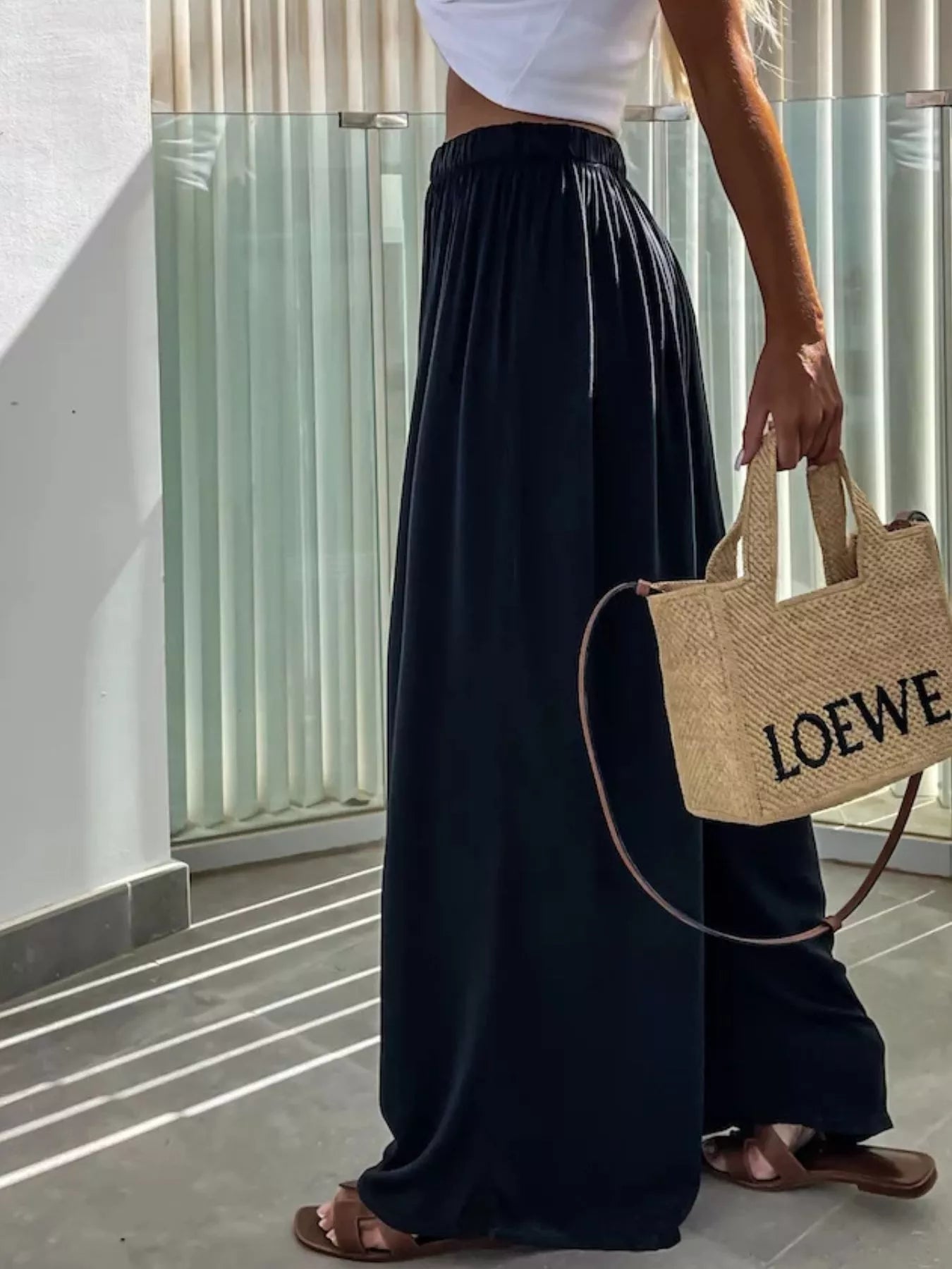 Wide-Leg Paperbag Waist Flowy Pants
