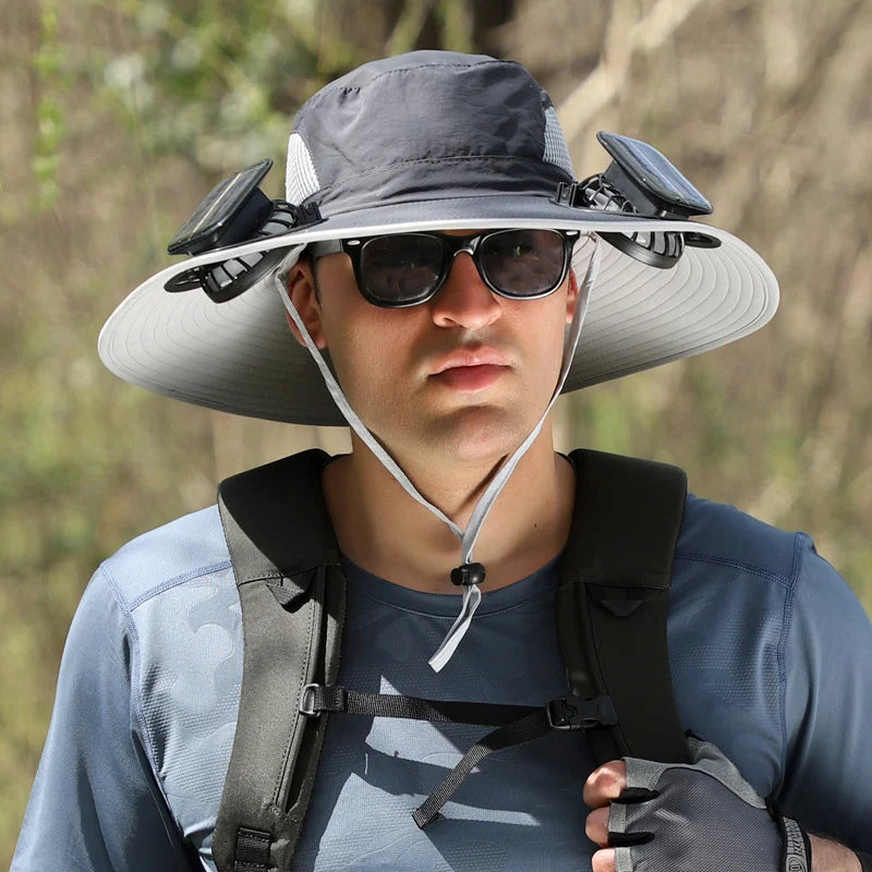 🔥Last Day Sale - Wide Brim Solar Fan Outdoor Fishing Hat-Solar & USB Charging