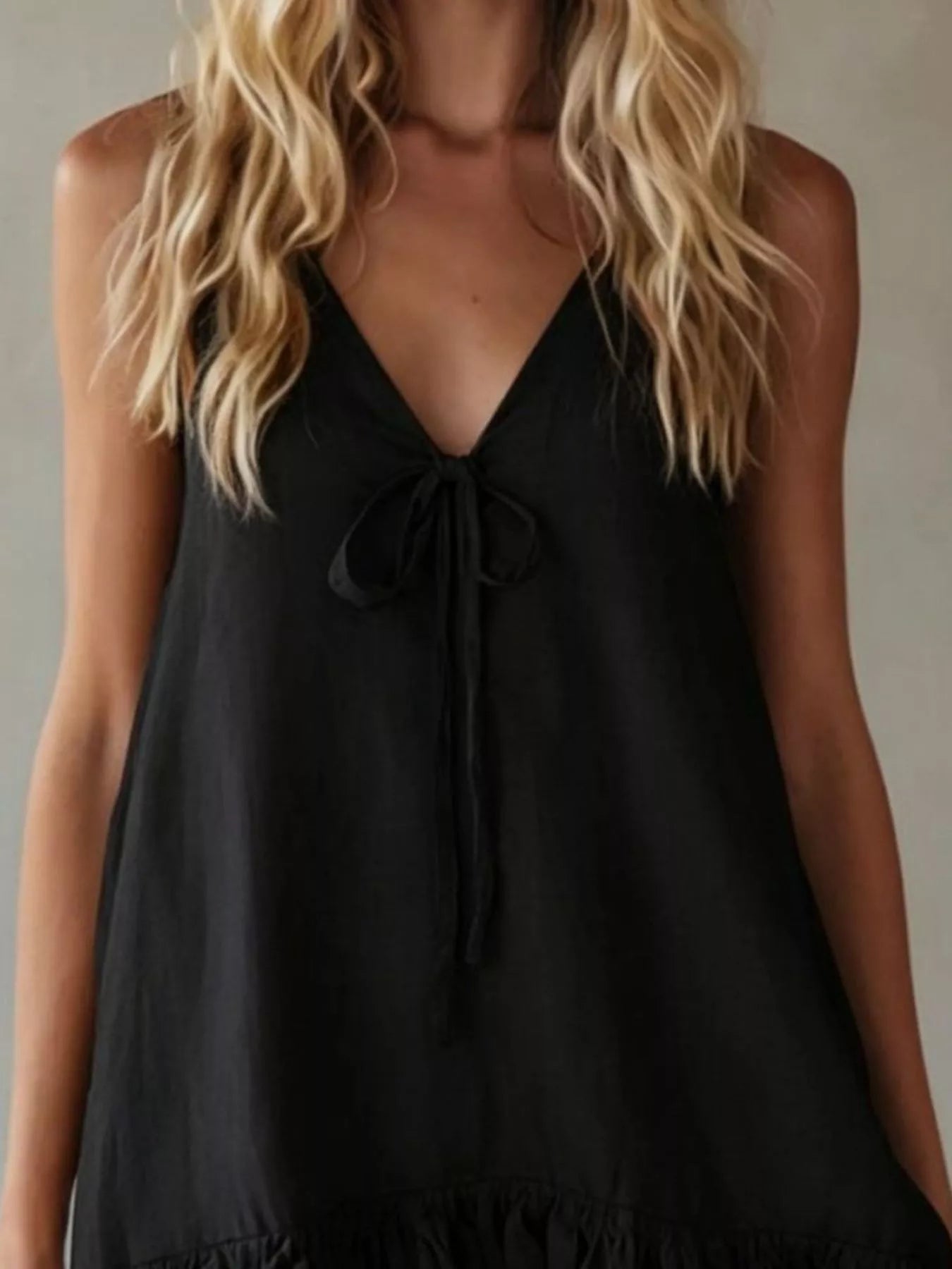 V-Neck Tie Front Ruffle Mini Dress