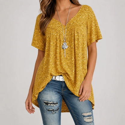 Florenza – Floral V-neck Short Sleeve Tunic Top for Women