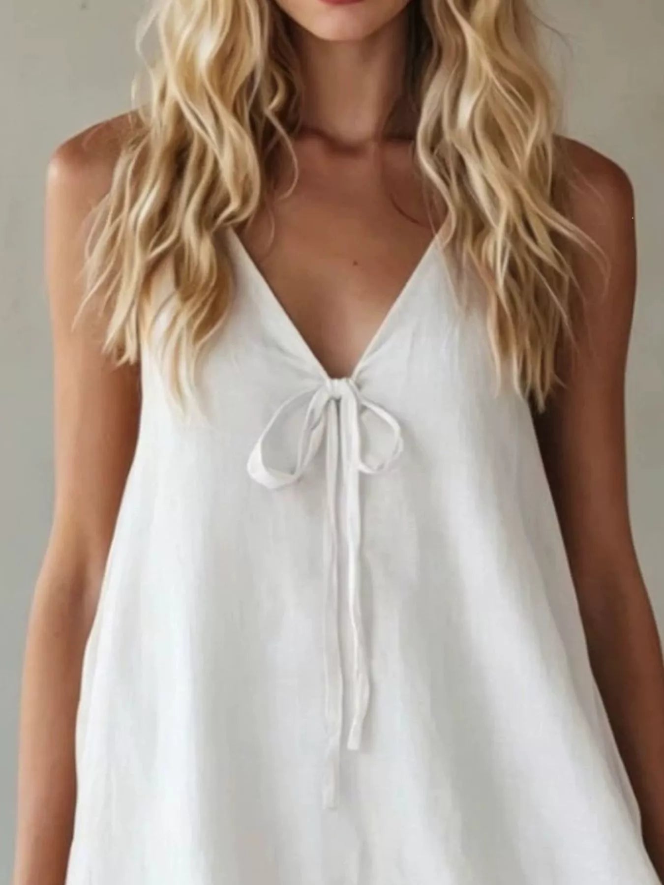 V-Neck Tie Front Ruffle Mini Dress