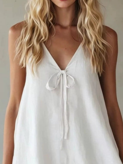 V-Neck Tie Front Ruffle Mini Dress