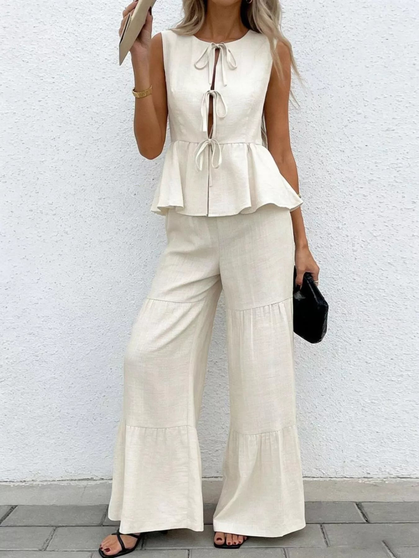 Tie-Front Top & Wide-Leg Pants Resort Set