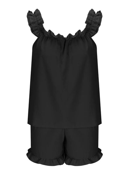 Ruffle Trim Sleeveless Top & Shorts Set