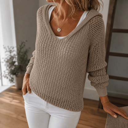 Delyne – Women's Open-Knit Hooded Pullover