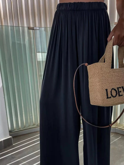 Wide-Leg Paperbag Waist Flowy Pants