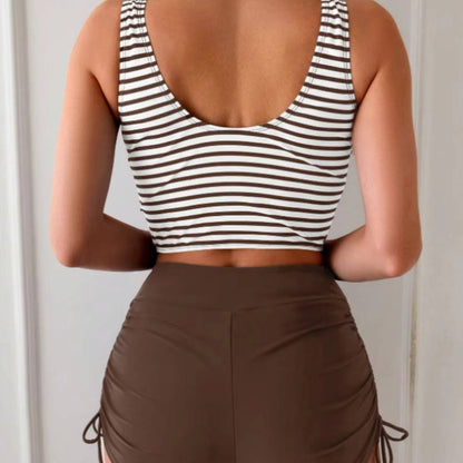 Women's 2 Piece High Waisted Tankini Swimsuit, Twist Front Bikini Set with Tie Side Bottoms