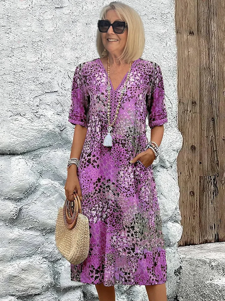 Danielle - Women's Vibrant Midi Dress With Pockets