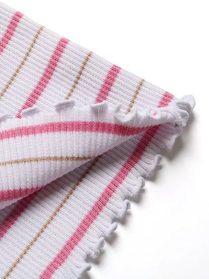 Striped Frill Crop Tube Top