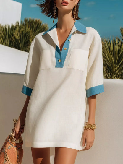 Contrast Trim Half-Sleeve Vacation Dress