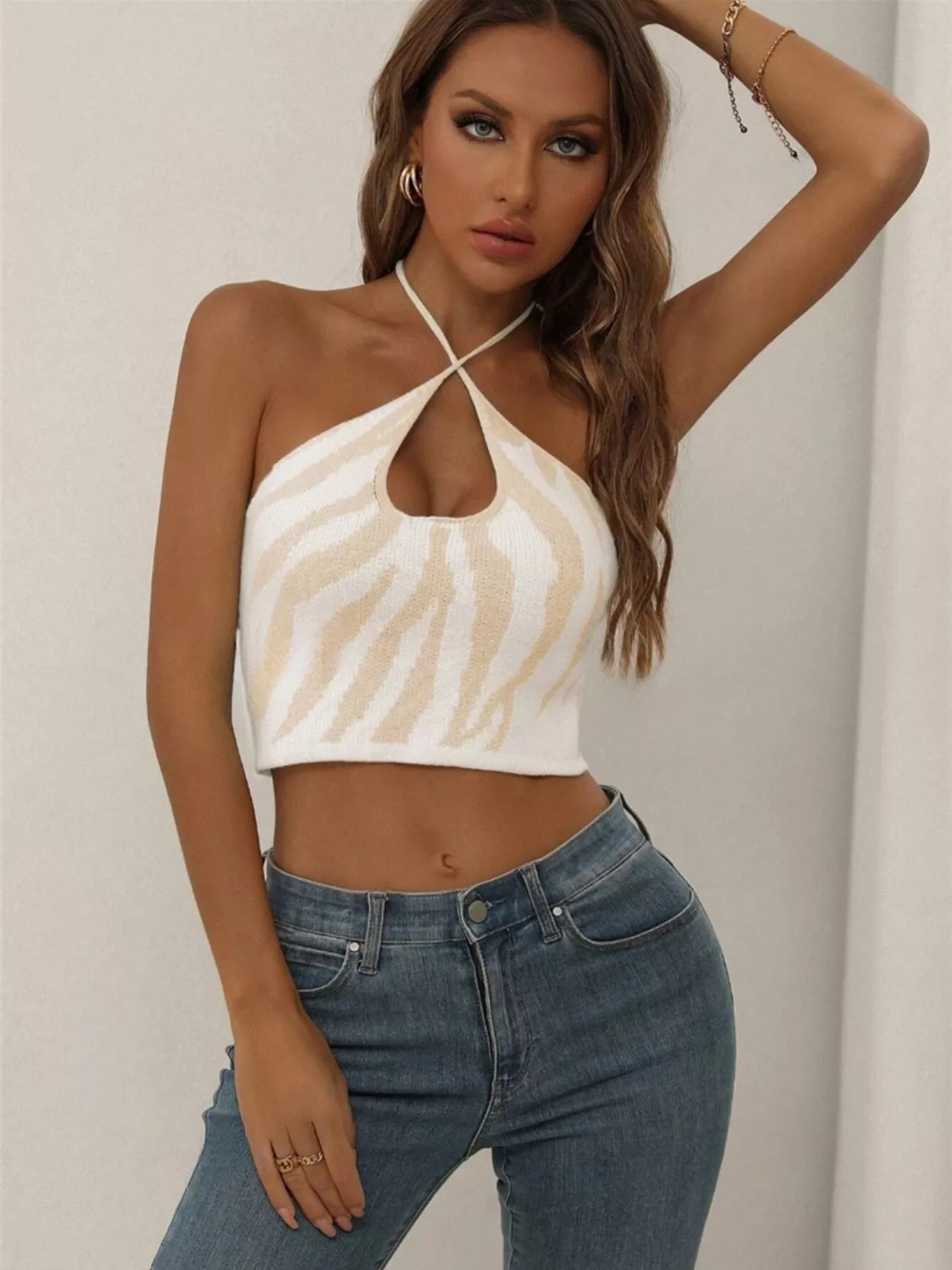 Contrast Halter Knit Crop Cami