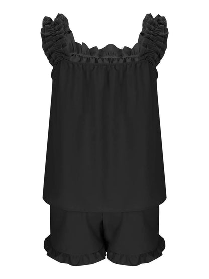 Ruffle Trim Sleeveless Top & Shorts Set