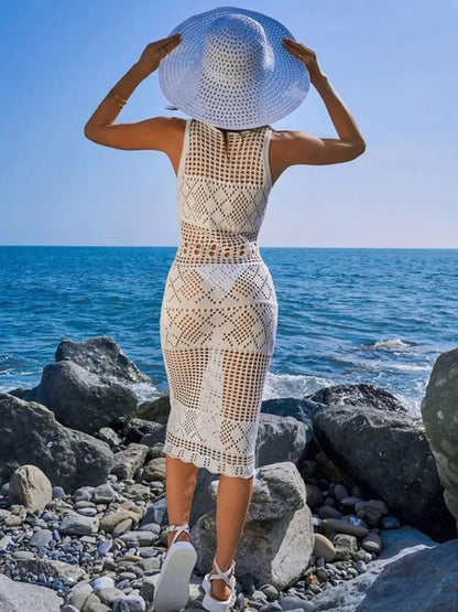Openwork Round Neck Sleeveless Cover-Up Dress