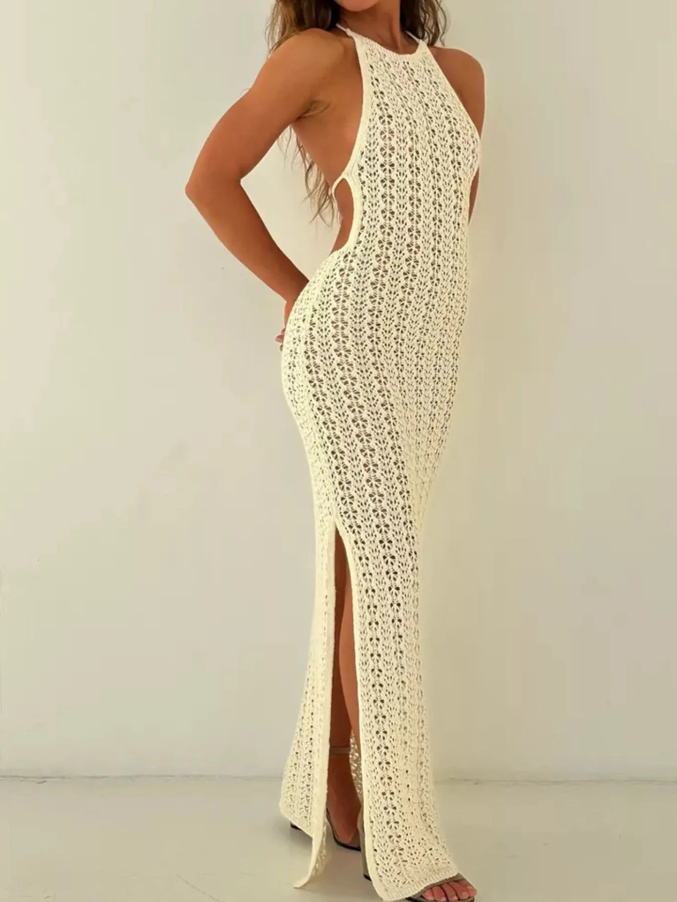 Crochet Halter Bodycon Cover-Up Dress