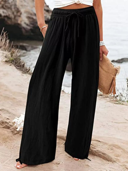 Wide-Leg Drawstring Waist Resort Pants