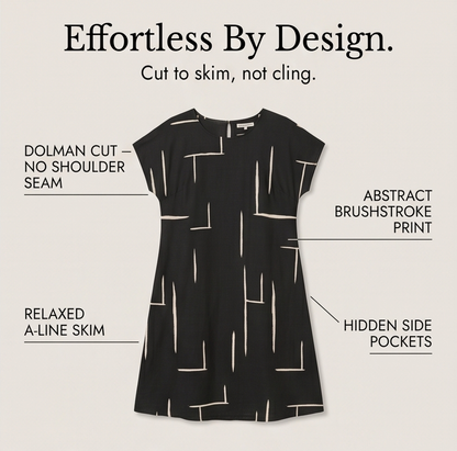 Elunara – Women's Pocketed Dolman Dress with Abstract Print