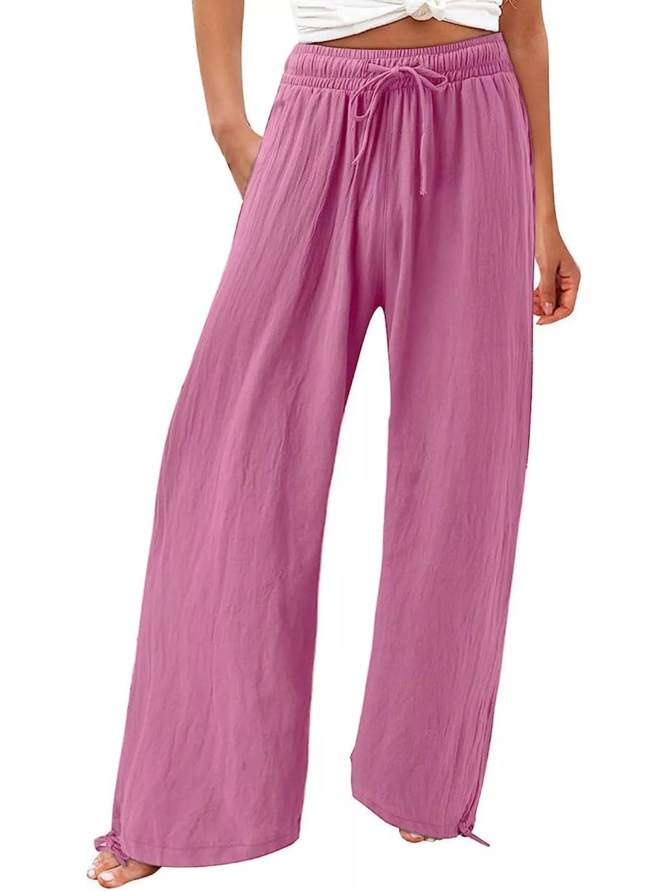 Wide-Leg Drawstring Waist Resort Pants