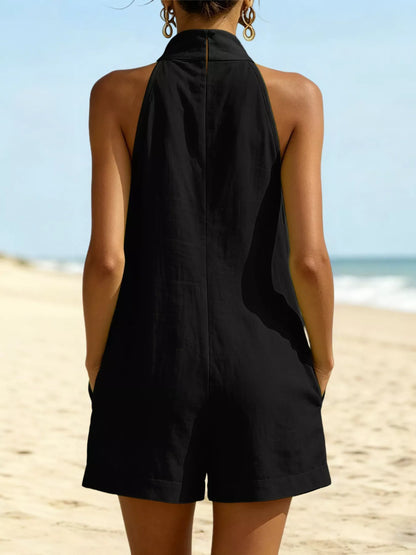 Halter Neck Resort Romper with Pockets