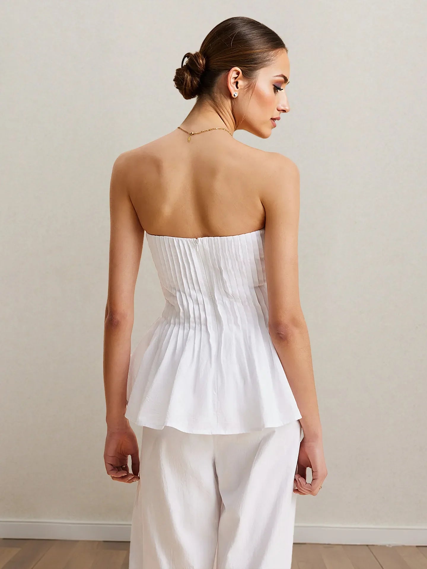 Strapless Peplum Top & Wide-Leg Pants Set