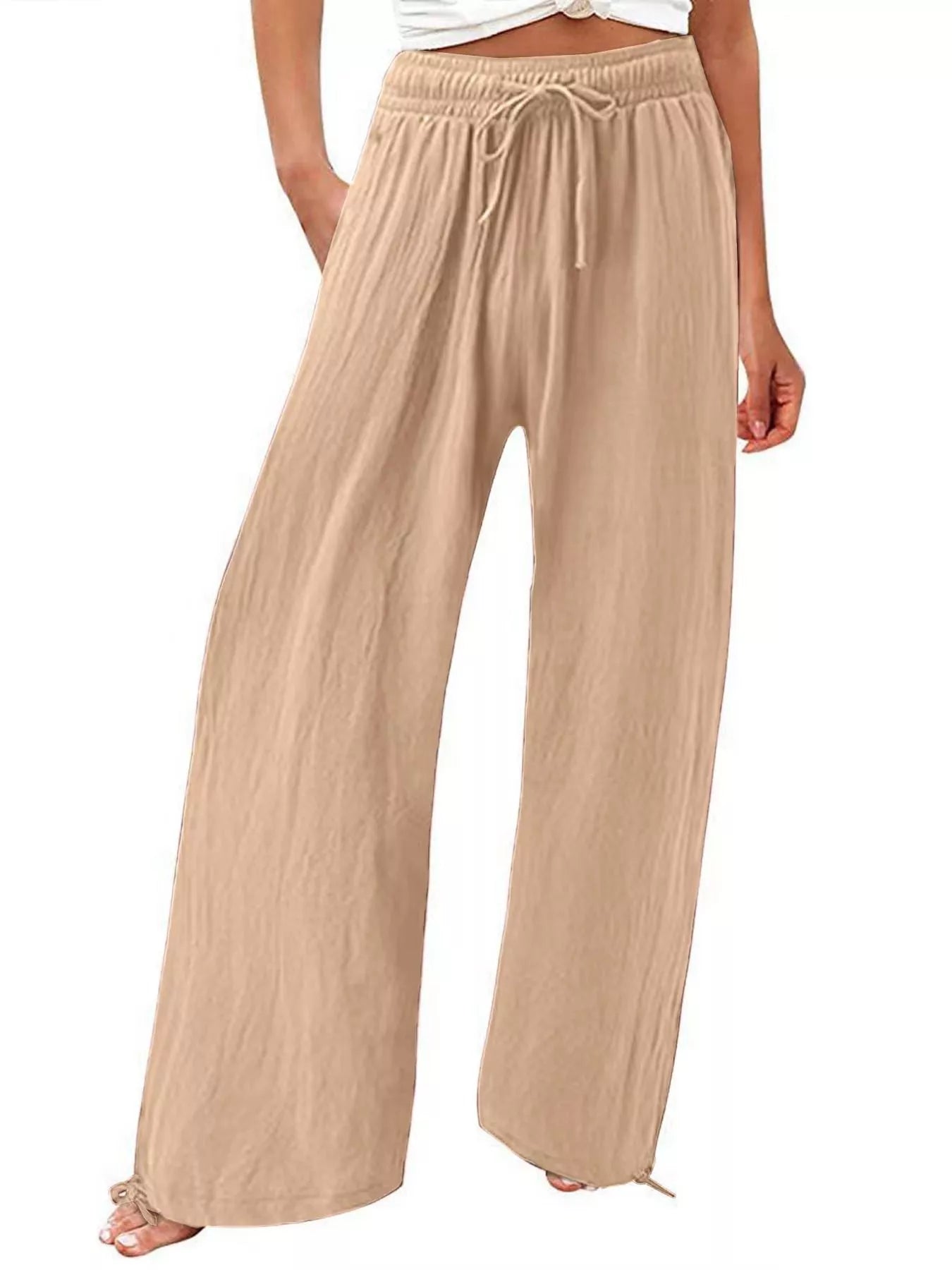 Wide-Leg Drawstring Waist Resort Pants