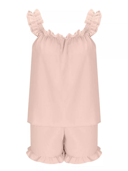 Ruffle Trim Sleeveless Top & Shorts Set