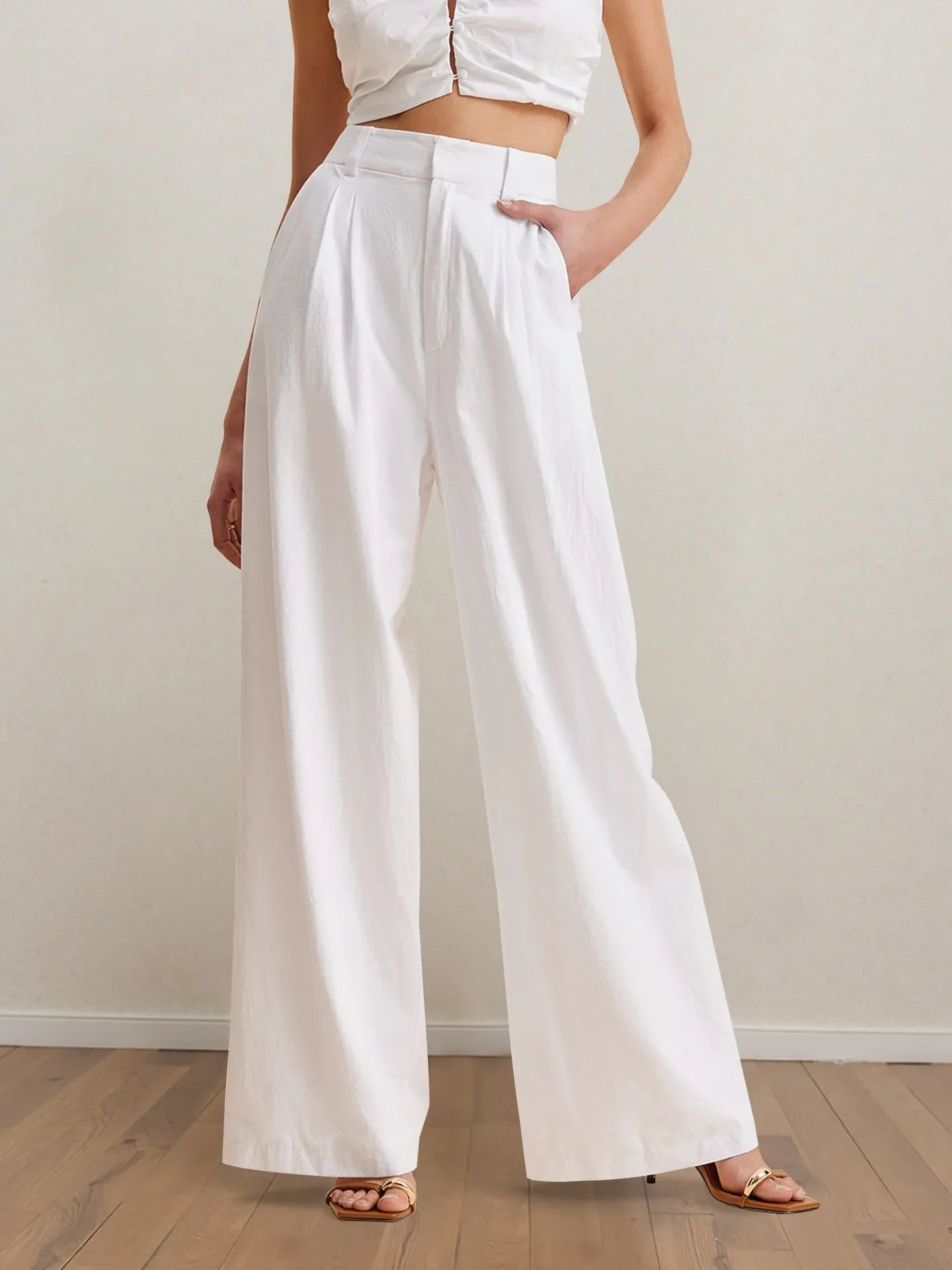 Strapless Peplum Top & Wide-Leg Pants Set
