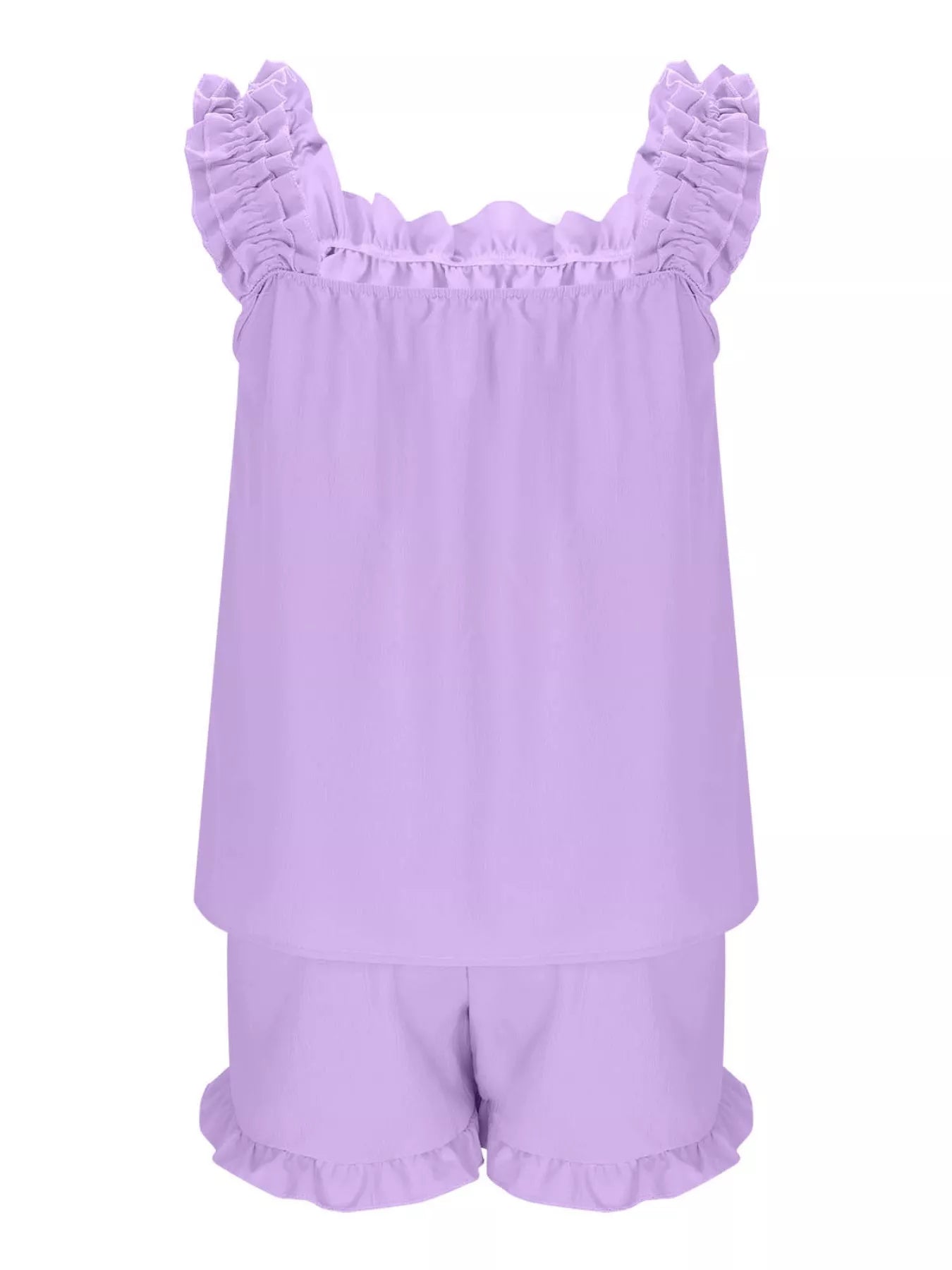 Ruffle Trim Sleeveless Top & Shorts Set