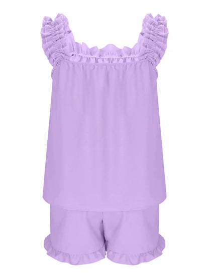 Ruffle Trim Sleeveless Top & Shorts Set