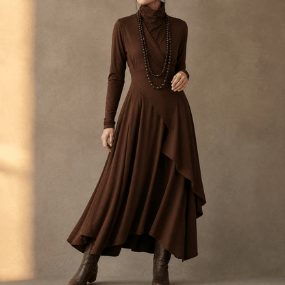 Florenne – Asymmetrical Draped High Neck Maxi Dress