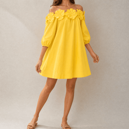 Florenza – Women's Sculpted Rose Off-Shoulder Dress