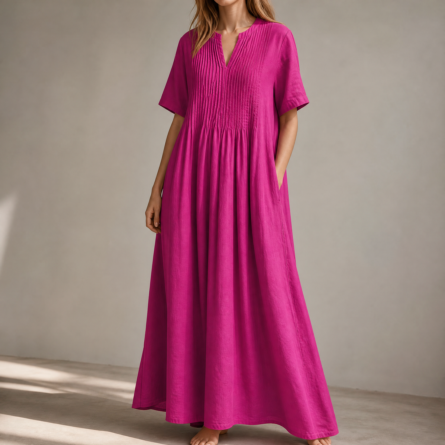 Wren – Women's Pin-Tuck Maxi Dress with Pockets