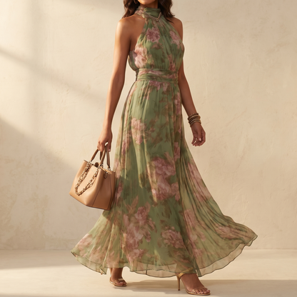 Rosalie – Women's Flowy Sage Floral Summer Maxi