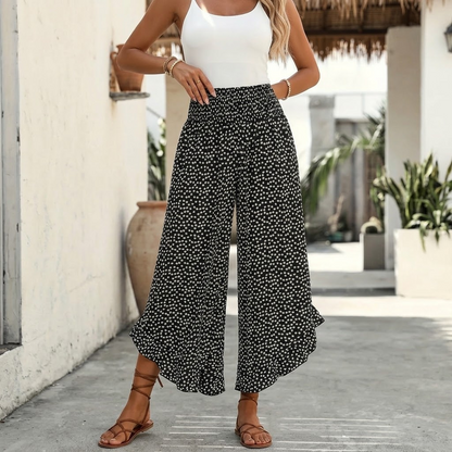 Velura™ – Smocked Wide-Leg Ruffle Pants