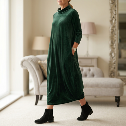 Sofelle – Women's Velvet Cocoon Midi Dress with Pockets
