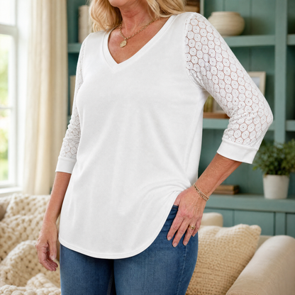 Lumeya™ – Crochet Lace Sleeve V-Neck Top