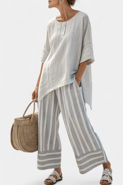 Fiorella - Asymmetric Striped Trouser Set