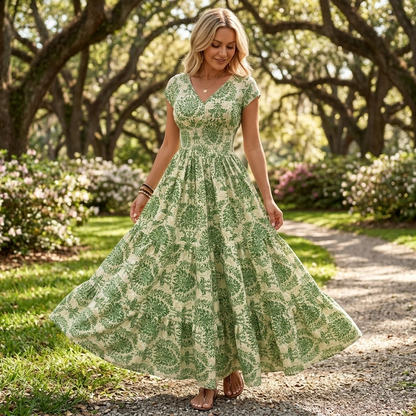 Florenza – Women's Smocked Floral Maxi Dress
