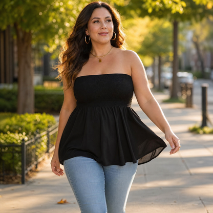 Vellora – Women's Strapless Smocked Babydoll Top