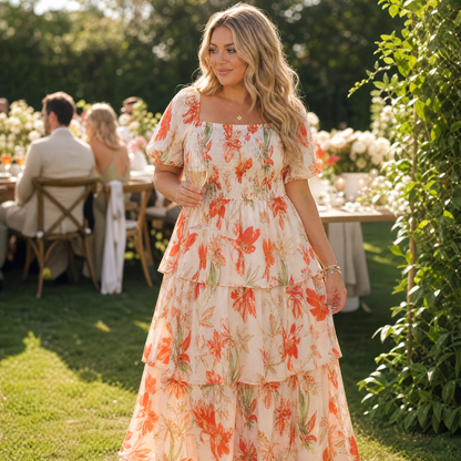 Florenza – Women's Smocked Square-Neck Floral Maxi Dress