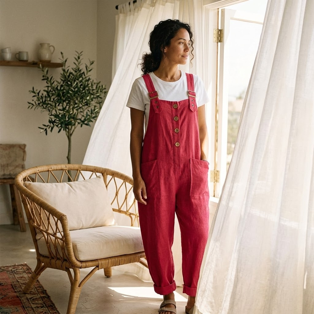 Slowlinen™ – Loose Button-Front Overalls